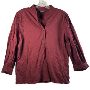 Banana Republic Burgundy Band Collar Button Front Long Sleeve‎ Shirt Top Large